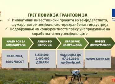 МРФП објави трет повик за доделување на грантови „АгроСмарт – Развој на модерно и одржливо земјоделство”